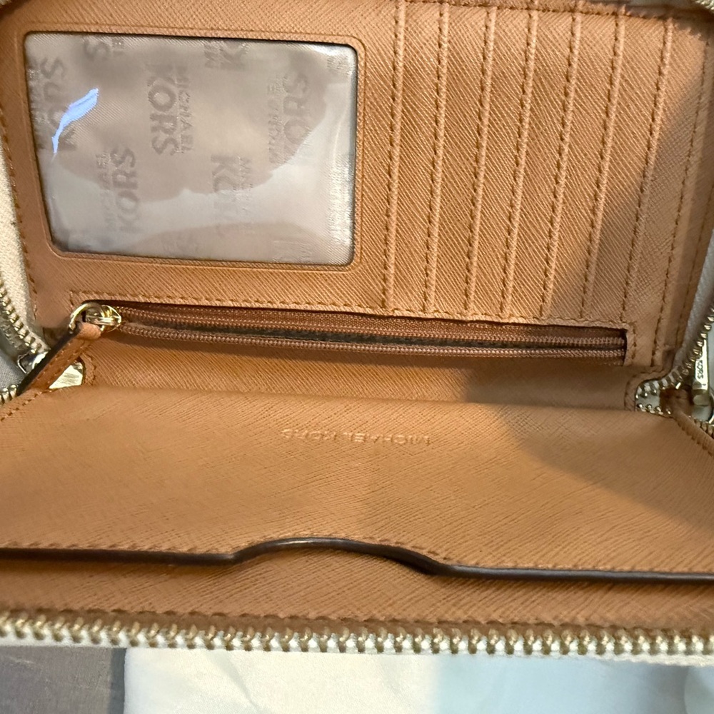 Michael Kors Beige MK Logo Wristlet with Brown Strap - Picture 2 of 2